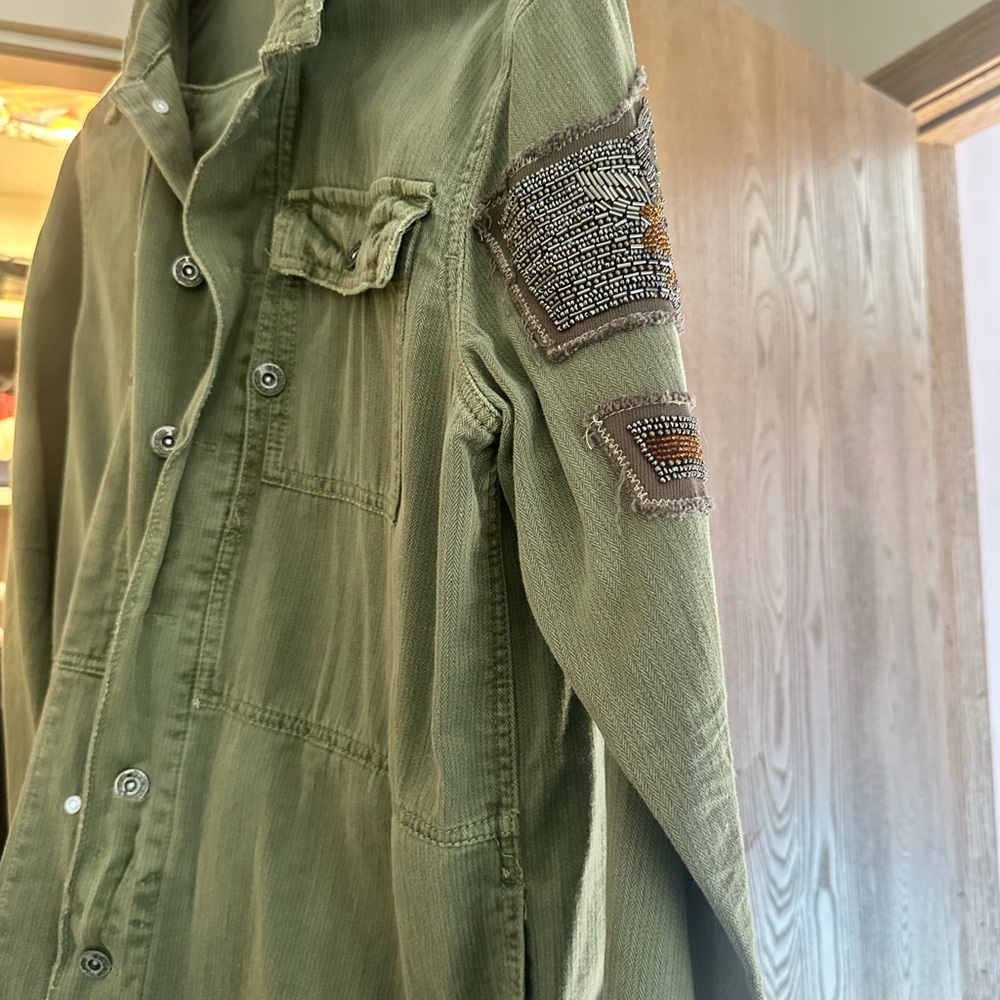 Free People Khaki Embellished Utility Jacket